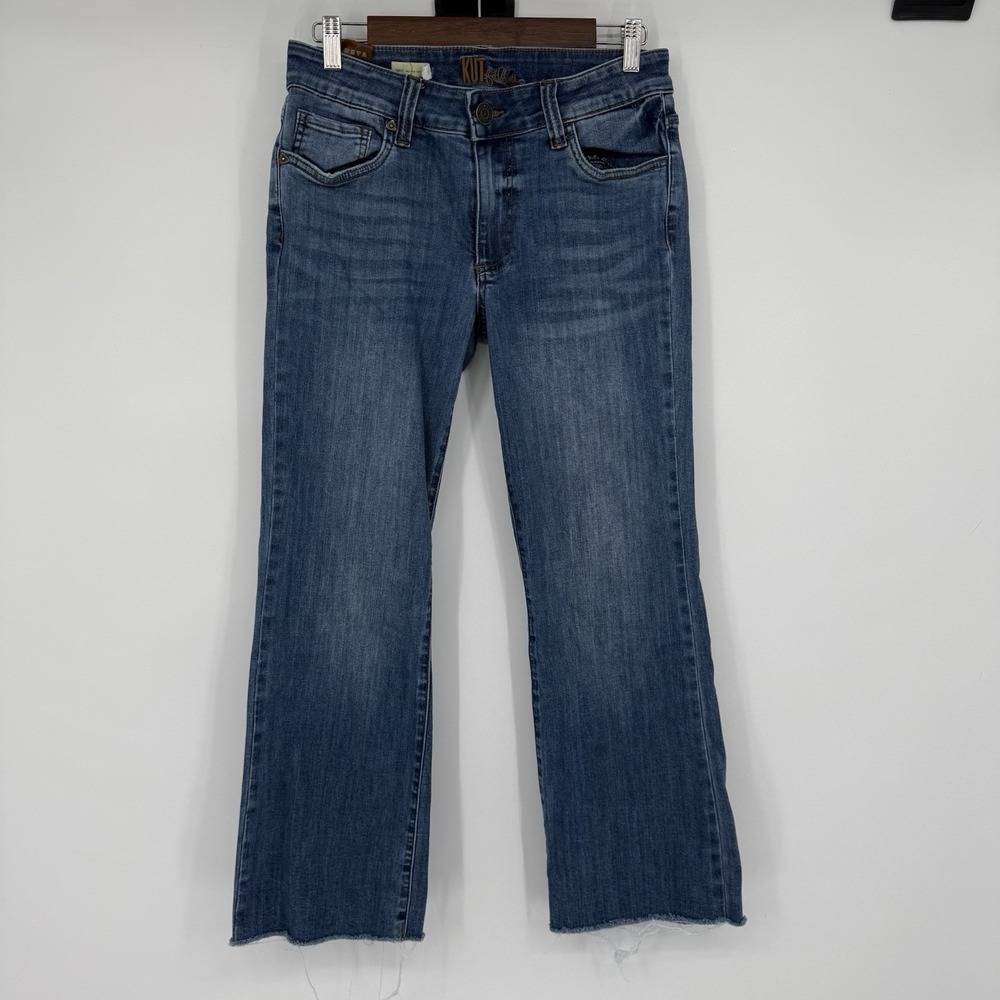 KUT From The Kloth Jeans Womens 6‎ Blue Nikki Mid Rise Ankle Flare Frayed Hem